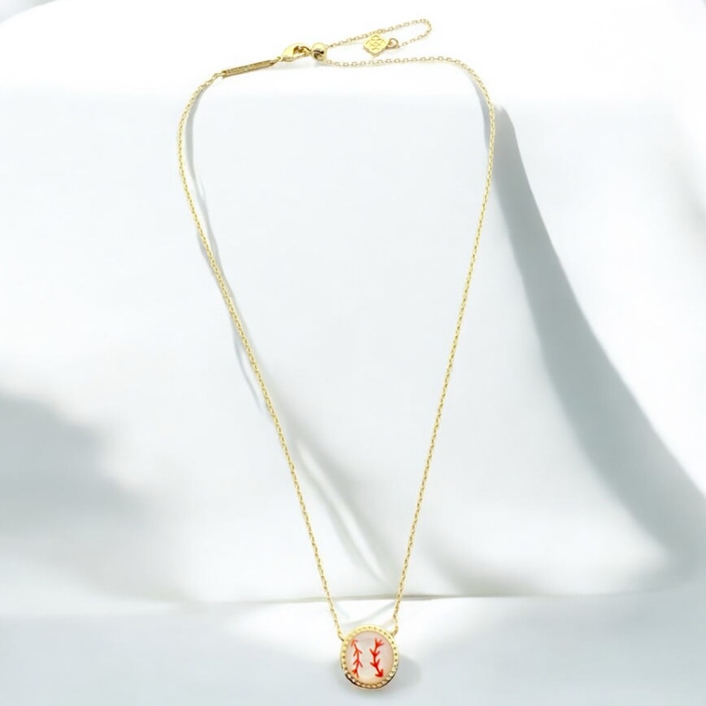 Kendra Scott Baseball Gold Short Pendant Necklace in Ivory Mother-of Pearl.NWOT - Picture 6 of 9